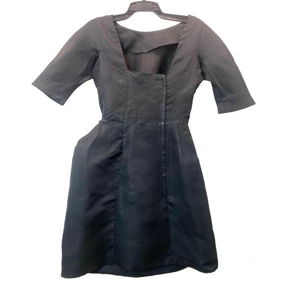 60s Black Cocktail Dress | Mid Century MOD Sash Fringe Accent  XS - Picture 8 of 9